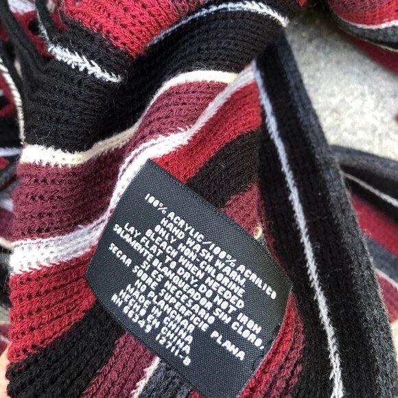 V FRAAS Neck Scarf Wrap Men's Acrylic Tassel Striped Red Black​​​​ - Picture 3 of 7